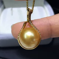 Натуральная морская вода, филиппинский толстый золотой кулон, 11-12 мм, полностью круглый, сильный свет, с очень незначительными дефектами, инкрустация бриллиантами из золота 18 карат