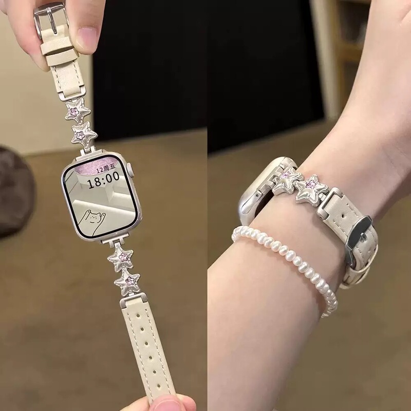 Suitable for Apple Watch S11/10 Watch Strap, Xiaomi Mi Band 10 Balloon Star, Huawei Watch Leather Women's Wristband Suitable for Apple Watch S11/10 Watch Strap, Xiaomi Mi Band 10 Balloon Star, Huawei Watch Leather Women's Wristband