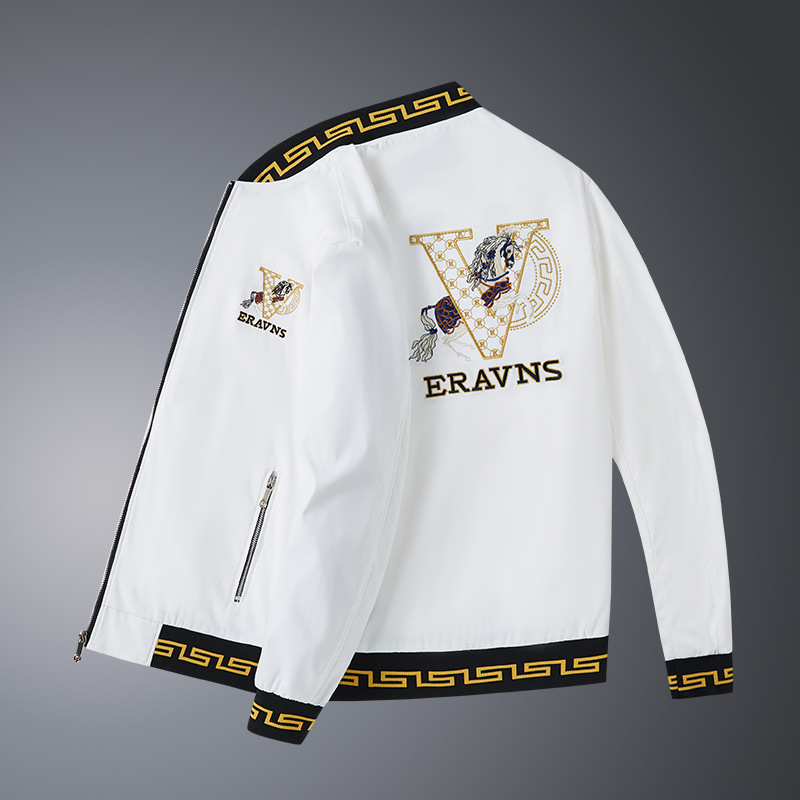 Embroidered Jacket Men's New Trendy Brand V Letter Heavy-Duty European Fashion Baseball Jacket Men's Jacket Top