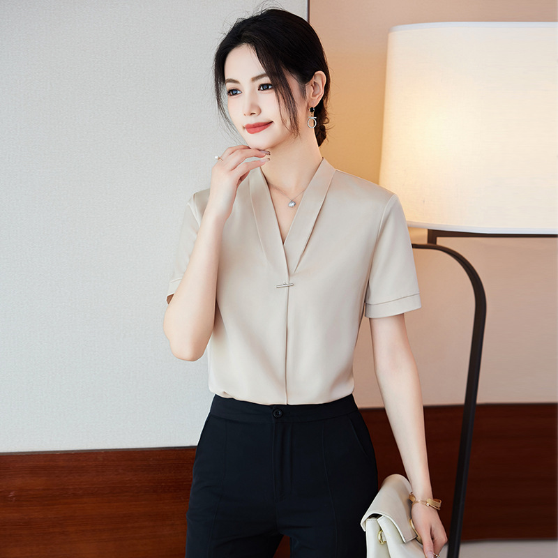 Apricot Short-sleeved shirt women's summer thin manager business wear women's elegant jewelry store hotel front desk shirt