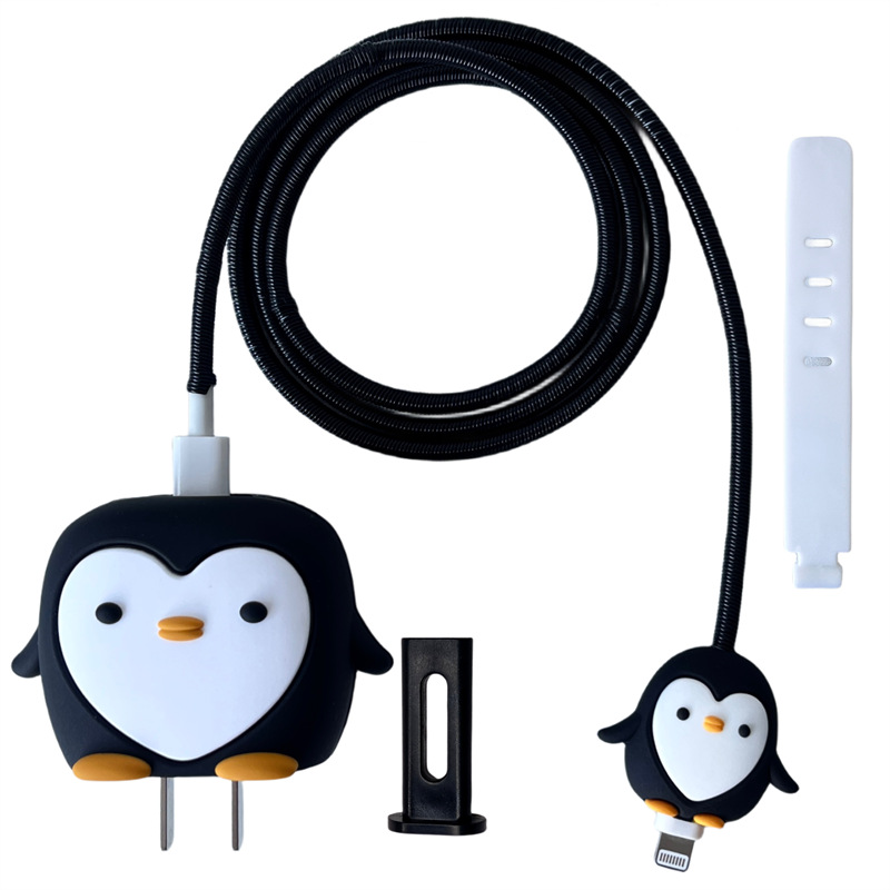 63g Weight Usb cable protection sleeve Classification Environmentally Friendly PVC Material Cartoon Pattern Cute Style Suitable For IPhone 18W/20W Data Cable Charger Protective Cover 5-piece Set 1