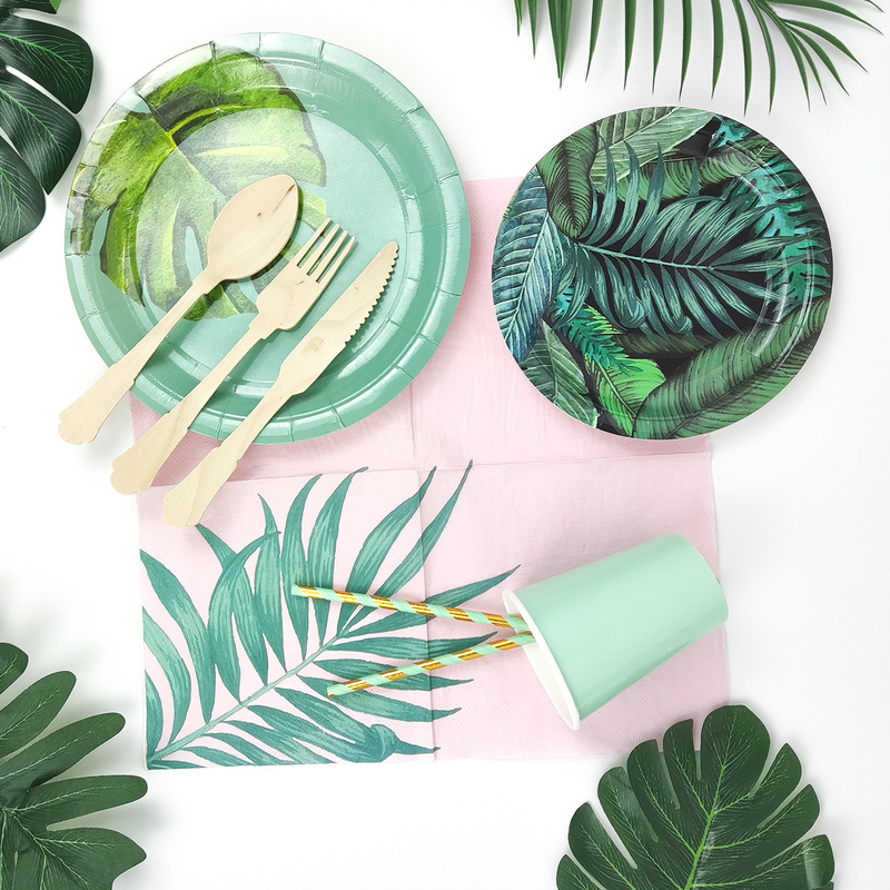 Cross-border Disposable Paper Plate Party Supplies Party Dinner Plate Birthday Cake Plate Banana Leaf Paper Plate