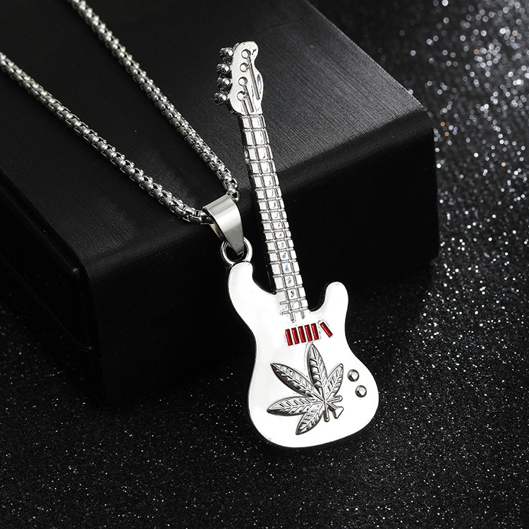 新しいギターペンダントネックレスメンズカラフルなオイル滴下合金楽器ステンレス鋼ペンダント DIY ジュエリーアクセサリー女性|undefined