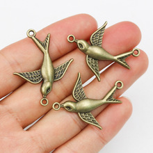 合金古铜色燕子小鸟吊坠DIY饰品配件项链手链挂件 37x30mm 2g
