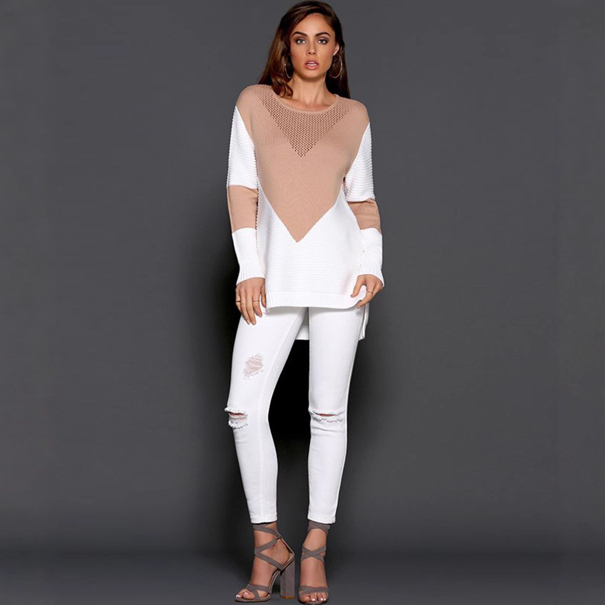 INS Internet celebridad Amazon bottoming camisa mujer invierno costura hueco suéter de mujer popular suéter transfronterizo mujeres