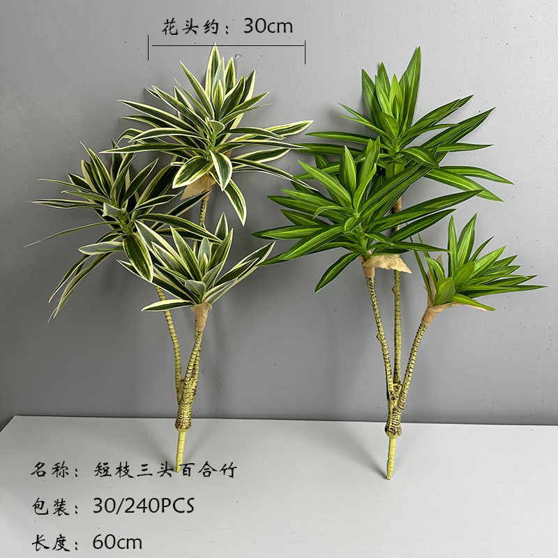 仿真绿植3头百合竹装饰富贵竹巴西木热带假植物文竹过胶竹子叶子-阿里巴巴