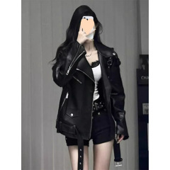 甜酷辣妹风黑色外套女春季新款高级感宽松复古机车服夹克上衣
