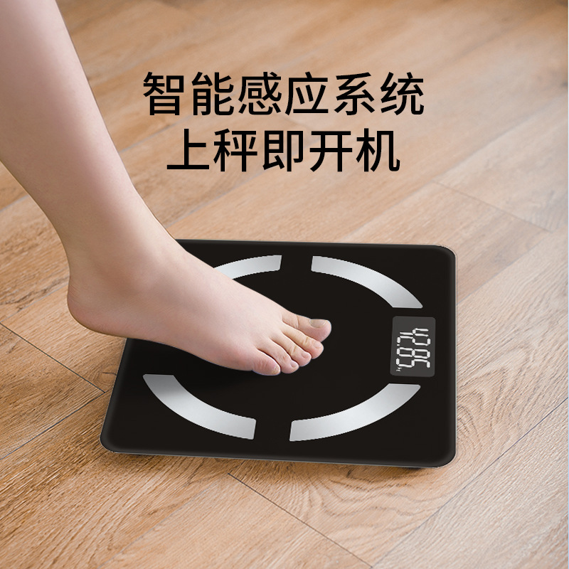 Báscula electrónica inteligente para el hogar con Bluetooth, medición precisa de peso y grasa corporal, uso en dormitorio