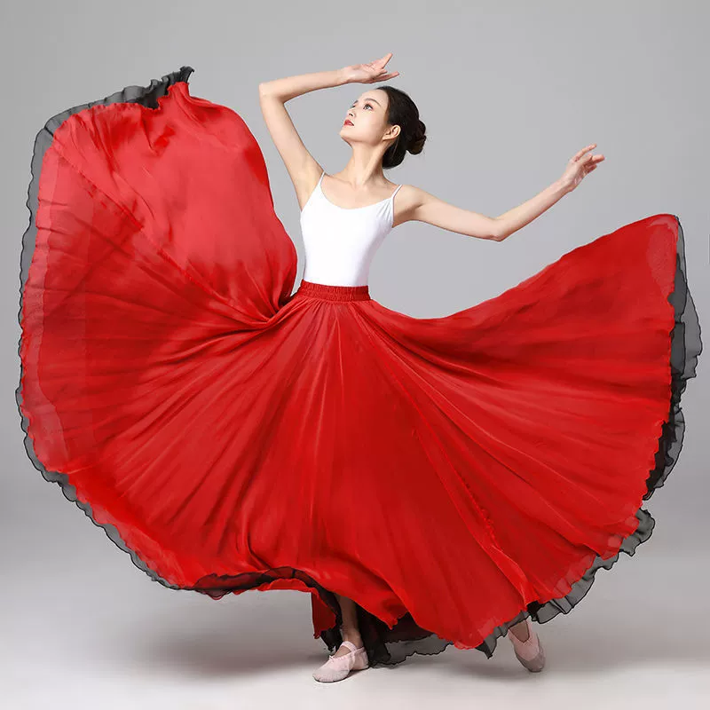 900 градусов 14 м юбка квадратный танцевальный костюм шифоновая юбка Классическая Этническая юбка для латиноамериканских танцев