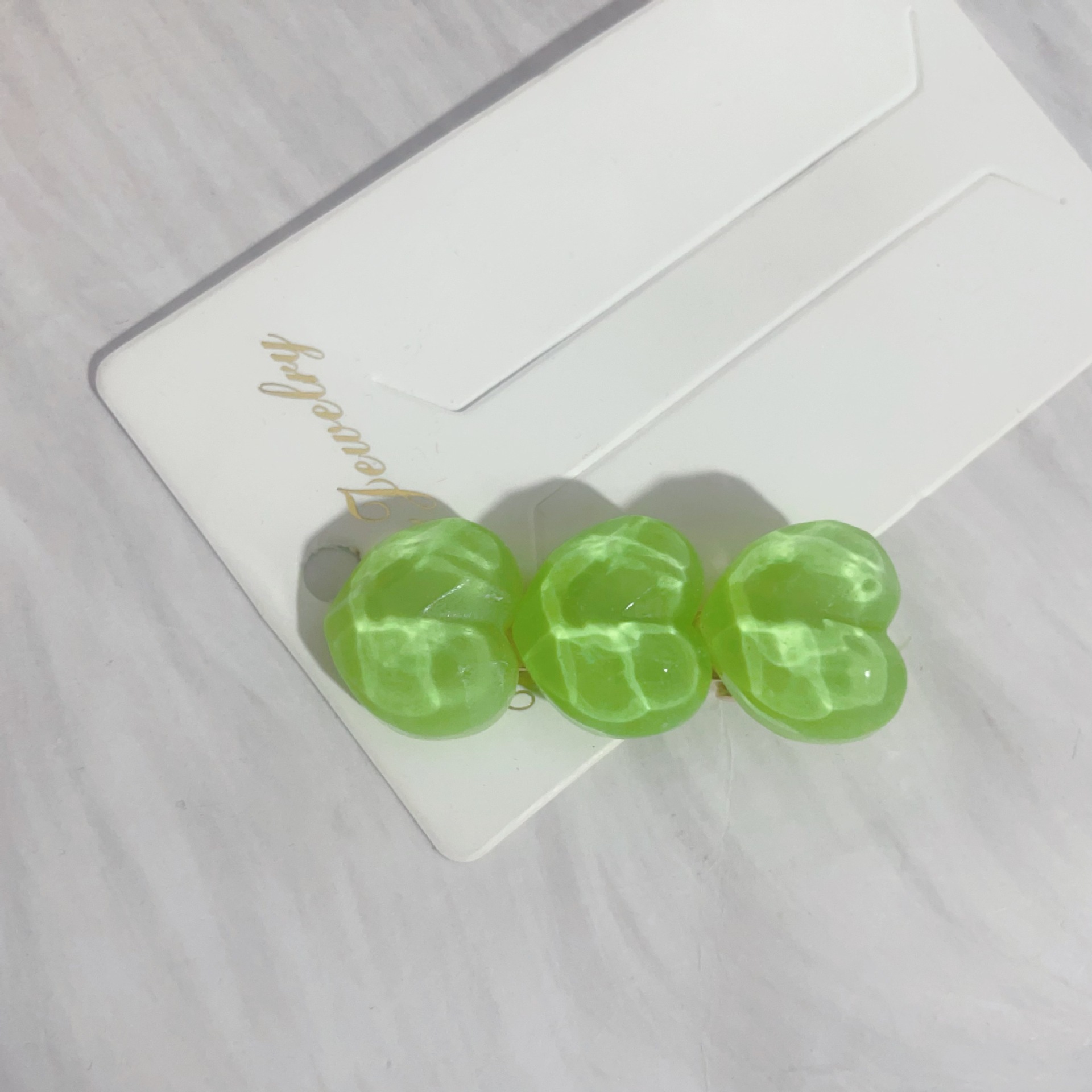 녹색 투명 사랑 머리핀 3개