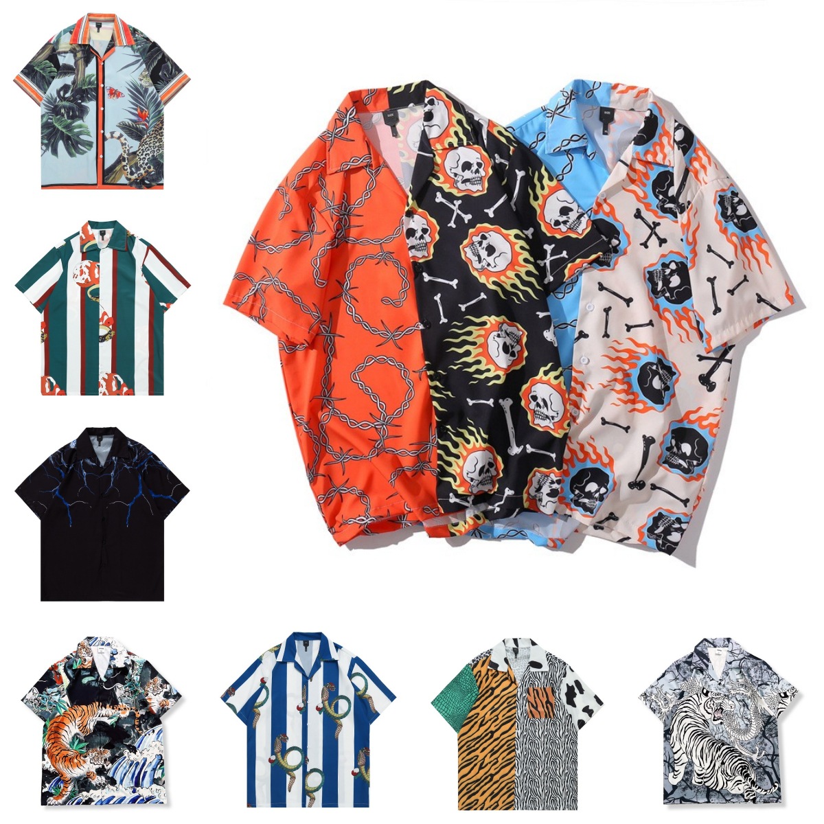 Cross-border Spring and Summer New Trendy Brand Beach Short-sleeved Printed Shirt Men's Hong Kong-style Loose All-match Casual Couples Floral Shirt