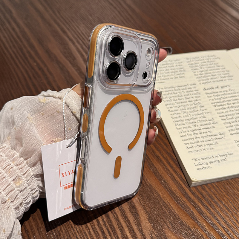 自带镜头膜适用17Promax手机壳磁吸新款护眼iphone16Pro镜头保护壳透明散热男15PM手机套高级14超火女橙外壳|undefined