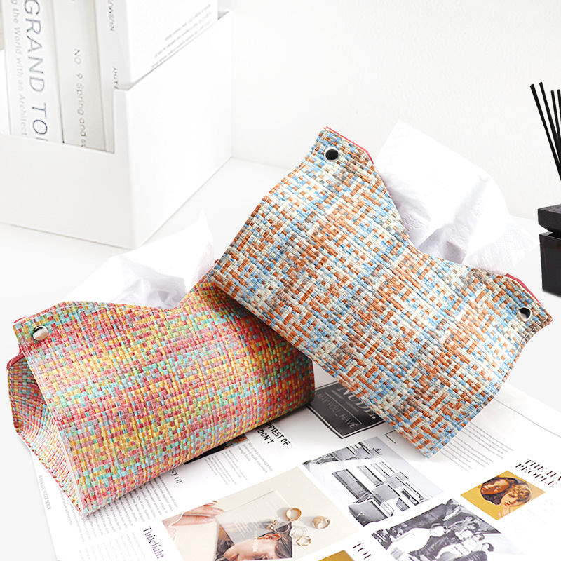 Caja de pañuelos de colores Sala de estar Dormitorio PU Caja de dibujo de cuero Servilleta de hotel Caja de dibujo de papel Bolsa de pañuelos de coche
