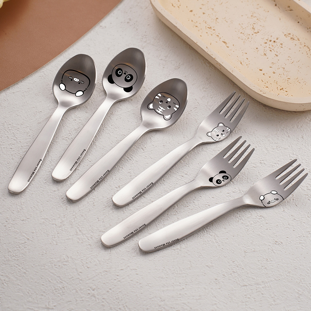Cartoon Spoon Fork Stainless Steel Feeding Tableware Food Spoon Matte Baby Spoon Cute 304 Kidsren's Fork Spoon