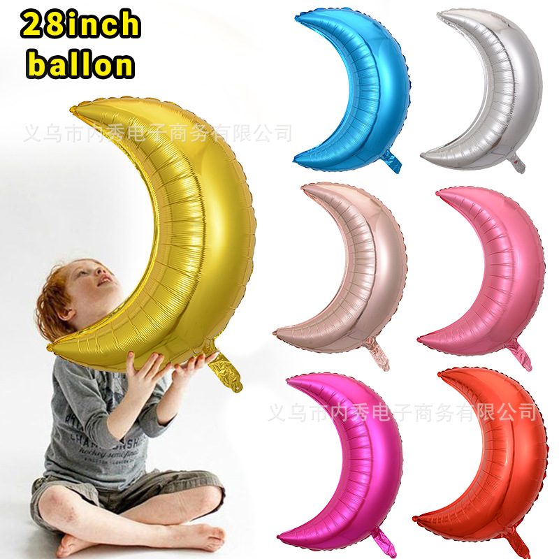 28 pulgadas forma de globo de luna película de aluminio Globo Fiesta de cumpleaños diseño decoración atmósfera forma de globo versión delgada Luna