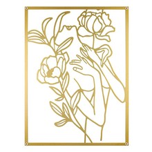花朵女士现代简约铁艺金色三件套卧室客厅女性线条壁挂墙饰艺术品