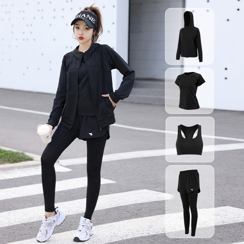 2023 new yoga clothes plus size long-sleeved running sports suit women's fake two-piece pants with pockets quick-drying clothes women