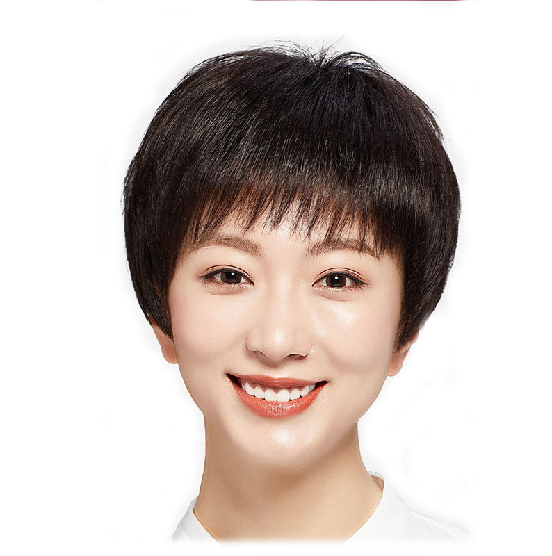 Wig Short hair True hair Reality Headgear Middle and old age Mother models lady Wig natural Hair