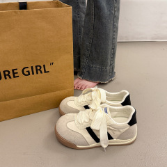 小白鞋女2025夏季新款百搭配裙子平底休闲鞋小众面包鞋运动德训鞋