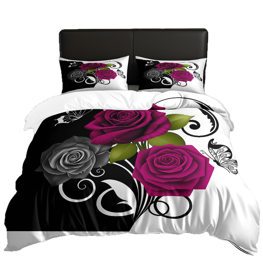 TEMU / JIT multi-tipo rosa impresión digital abrasión set edredón suave piel textil transpirable