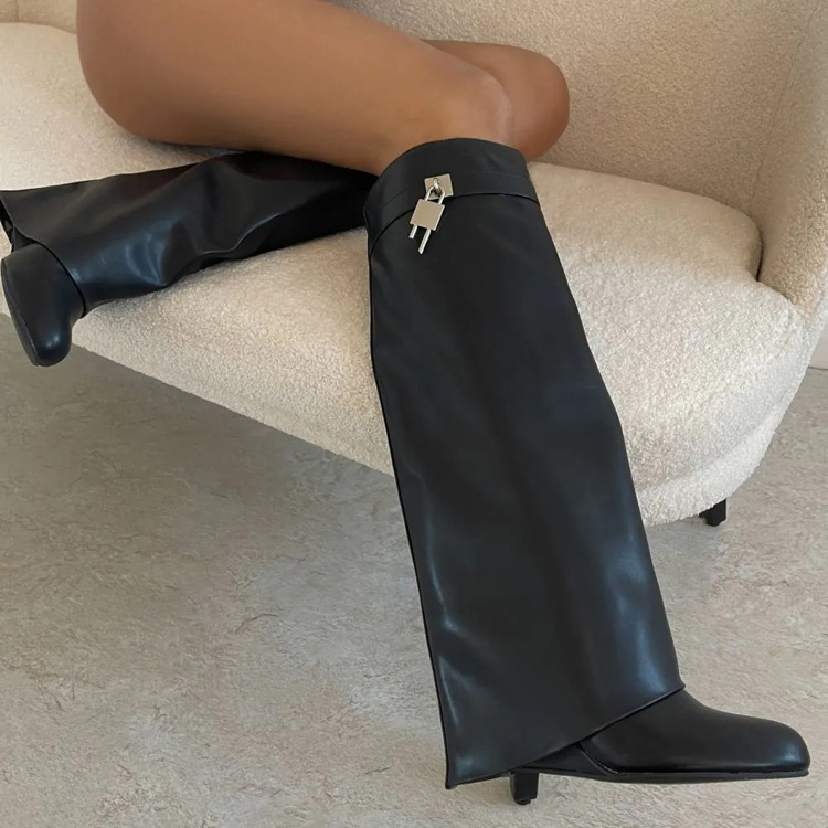 【Vorverkauf | Versand in 15 Tagen】 Vintage große runde spitze High Heels mit Metallverschluss, Keilhose, Stiefel, Übergröße_voghion.com