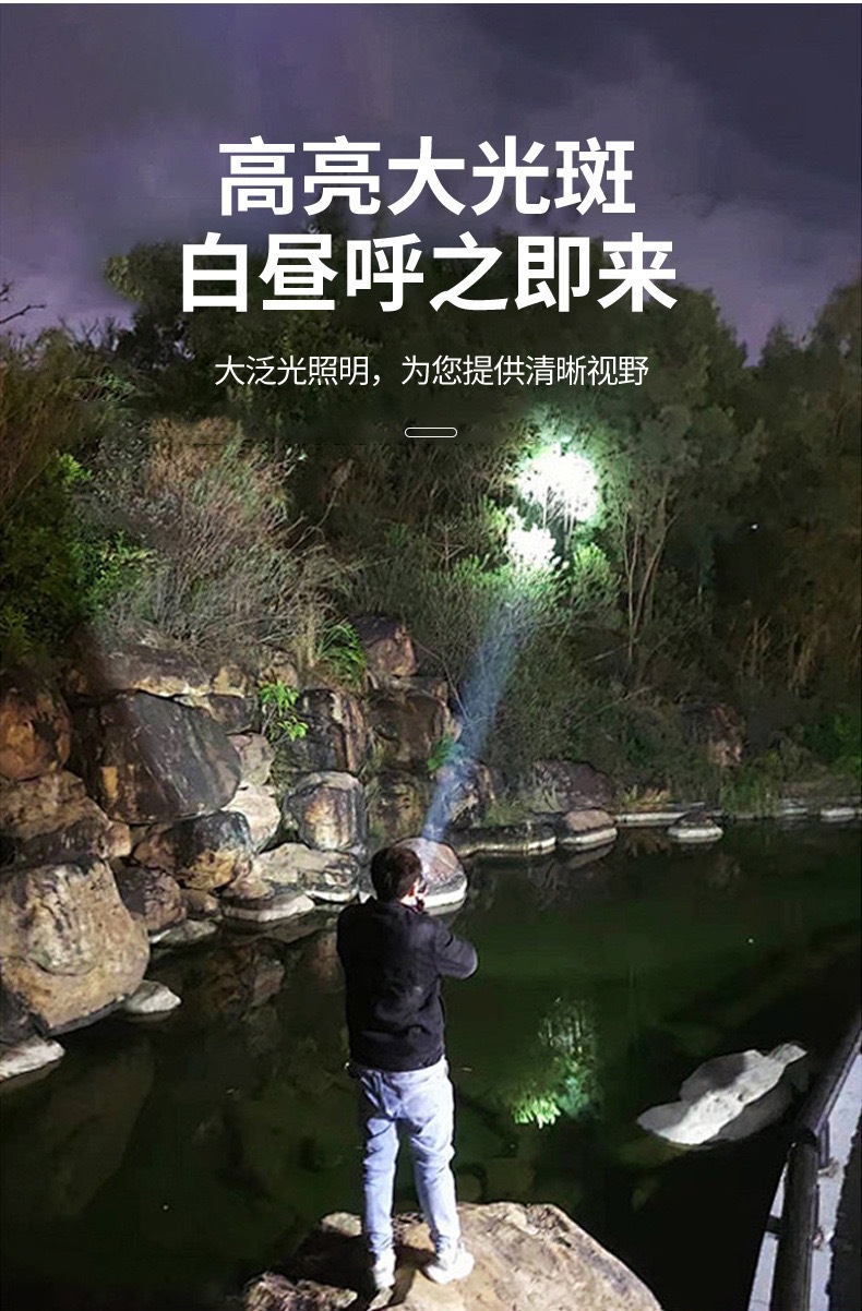 Telescopic Zoom Flashlight Outdoor Household Emergency Portable Rechargeable Handheld Laser Flashlight Led Light