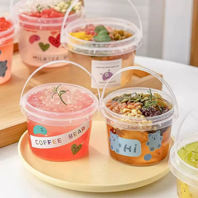 现货批发食品级pp奶茶桶加厚750ml果茶塑料桶摆摊可用饮料分装桶
