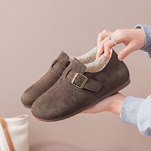 厚底女士增高保暖女勃肯鞋脚蹬加厚单鞋加绒平底加绒冬季新款勃肯