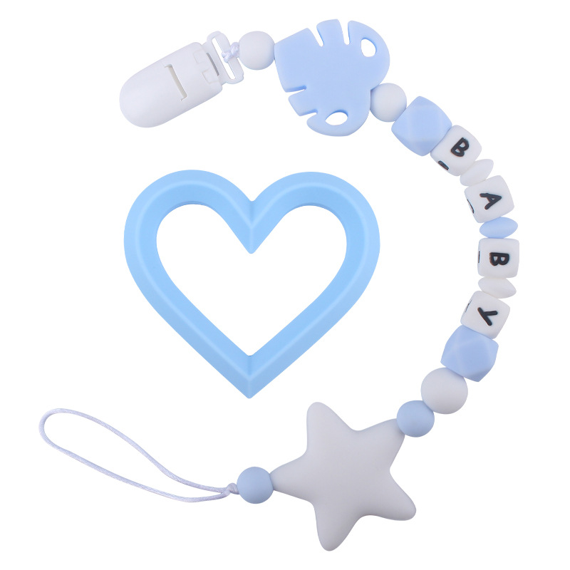Bebé suministros de dibujos animados hojas mordedor bebé estrella grande molar juguete DIY bebé nombre chupete cadena traje