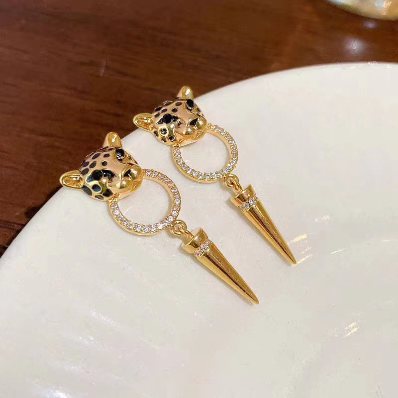 银针个性欧美豹子头圆锥吊坠耳钉新款气质女时尚耳环时尚百搭耳饰