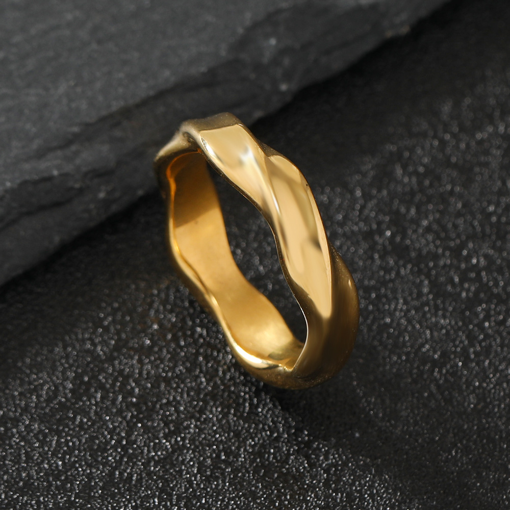Holiday, Daily Occasion 304 Stainless Steel Material Simple Style Waves 304 Stainless Steel Plating Men's Rings