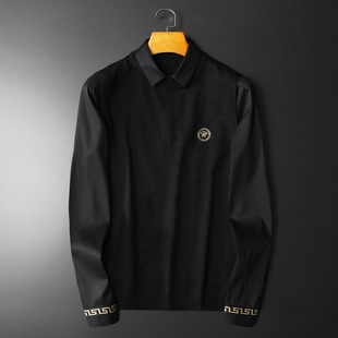 European station 2023 autumn and winter new casual shirt sleeve fake two-piece sweater Men's Youth plus size sweater sweater sweater