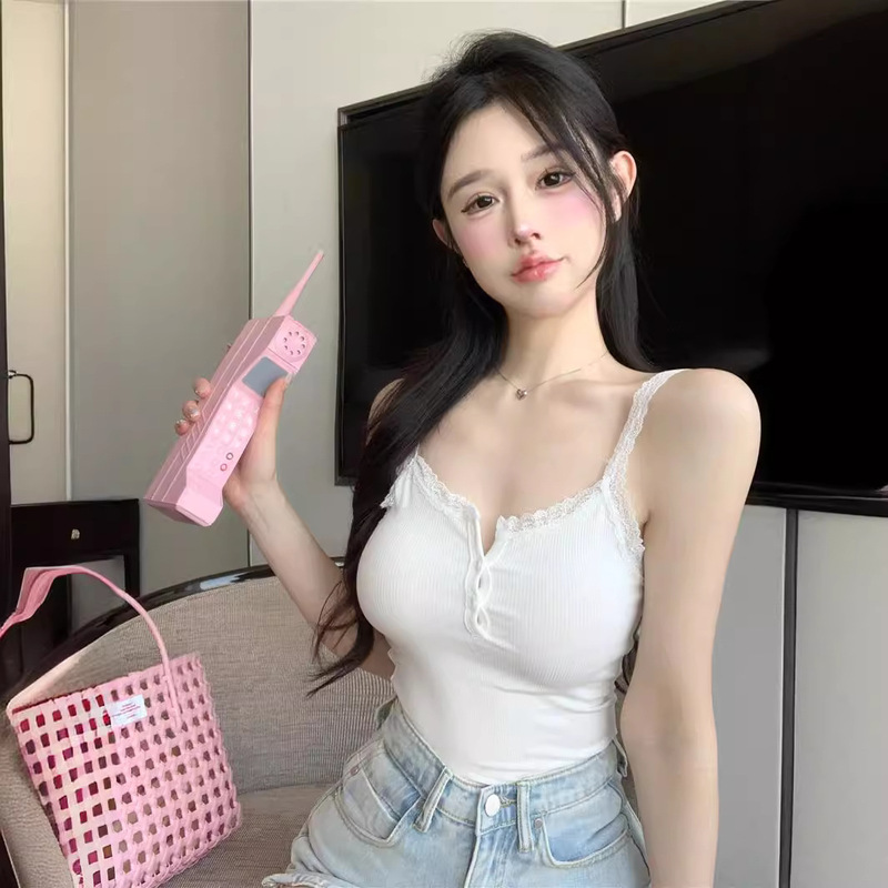 Pure and Alluring White Camisole for Women, Summer 2025, Lace Trim, Slim Fit, Sexy Inner Wear, Short Top Pure and Alluring White Camisole for Women, Summer 2025, Lace Trim, Slim Fit, Sexy Inner Wear, Short Top