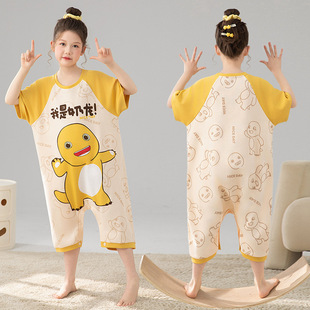 Children's Pajamas One-Piece Girls Summer Thin Pure Cotton Short-Sleeved Baby Kick Quilt Home Clothes Girls One-Piece Sleeping Bag
