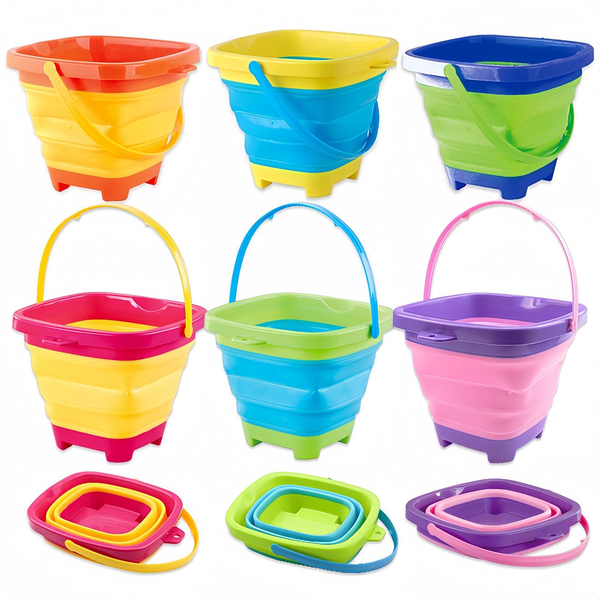 Barril de mano de castillo de playa plegable transfronterizo 2L bebé jugando en el agua arena goma suave retráctil cubo de silicona al por mayor