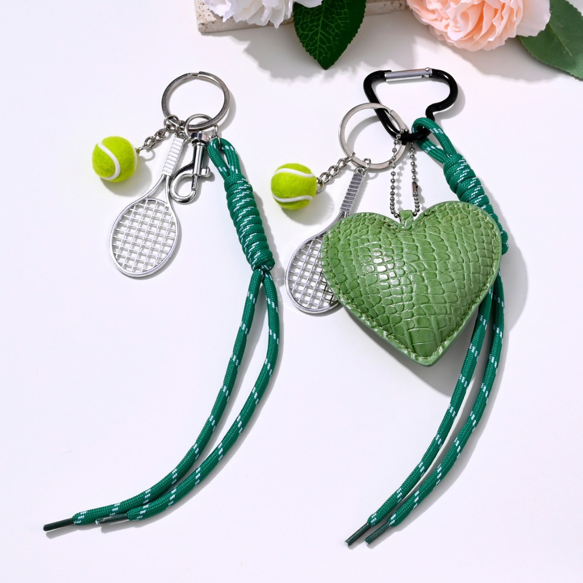 Tennis Racket Heart Woven Rope Keychain Cross-Border Hot-Selling Sports-Themed Bag Car Pendant Decoration