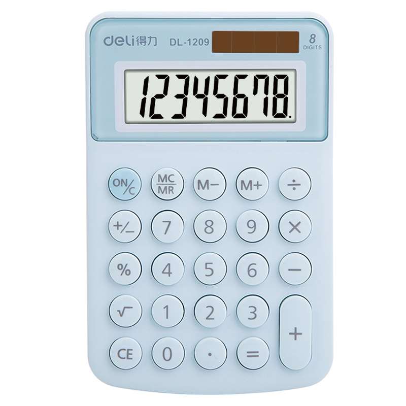 Deli 1209A azul calculadora mini portátil color caramelo creativo 8 dígitos pantalla dual power ordenador