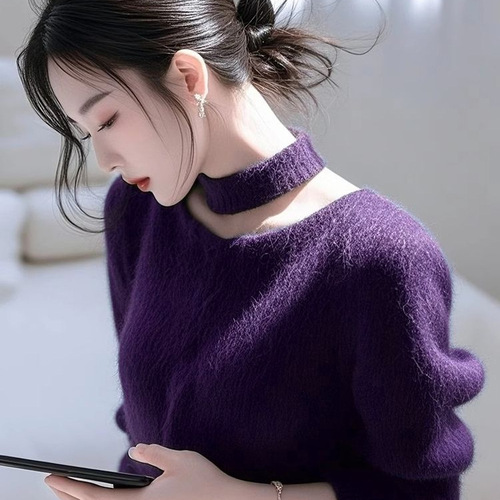 Women's Soft and Chewy Solid Color Sweatshirt with Xiang Fragrance, Winter Sluggish Style, Super High-Grade Base Layer Outerwear Knit Top