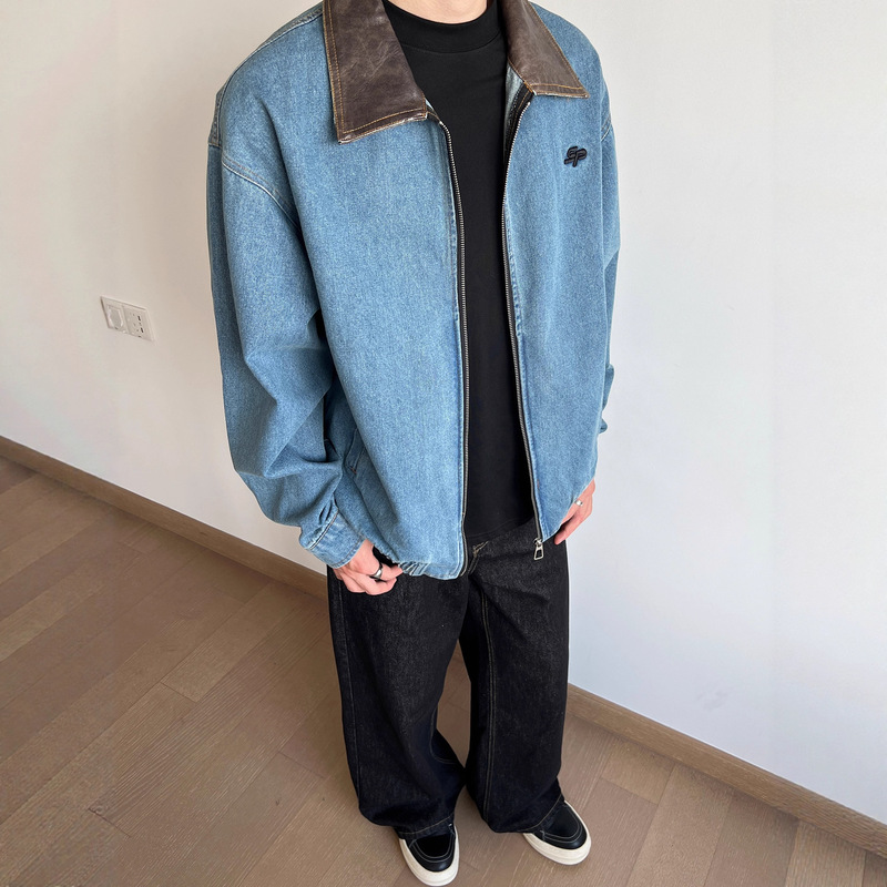 American Retro Washed Distressed Lapel Carhartt Denim Jacket for Men and Women in Spring, Autumn and Winter Loose Simple Work Jacket