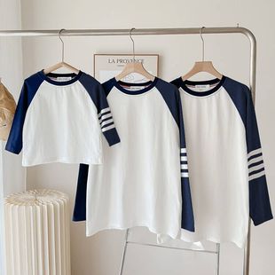 Parent-Child Clothing Spring and Autum 2024 New Style Mother-Daughter Clothing for a Family of Three Mother-Child Raglan Casual Long-Sleeved Tops Trendy