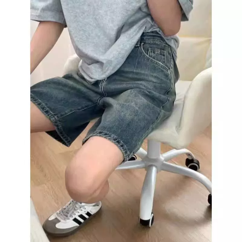 Американские джинсовые шорты в стиле ретро для женщин, летние, с завышенной талией, закрывающие бедра, универсальные, утягивающие, прямые, широкие, средней длины.