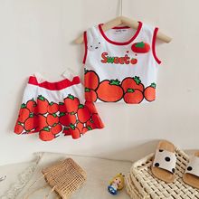 包邮 清仓特价2009 兔子立体卡通番茄印花背心女童套装