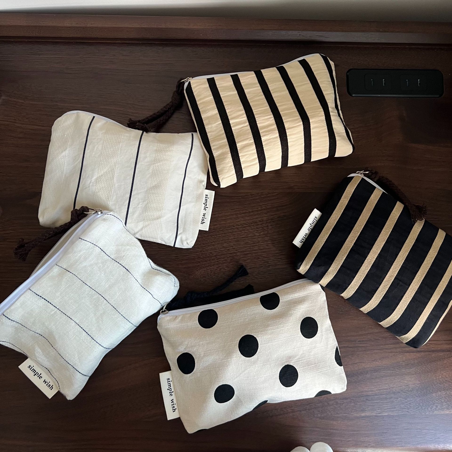 【Su Xi Cloth Bag】Simple Plain Cotton and Linen Striped Polka Dot Coin Purse Mini Card Holder Menstrual Bag Bracelet Bag