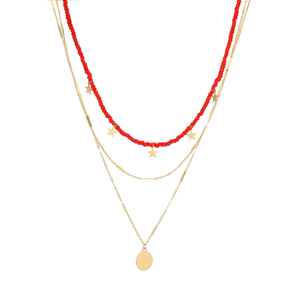 wholesale jewelry retro color beaded star disc pendant necklace nihaojewelry