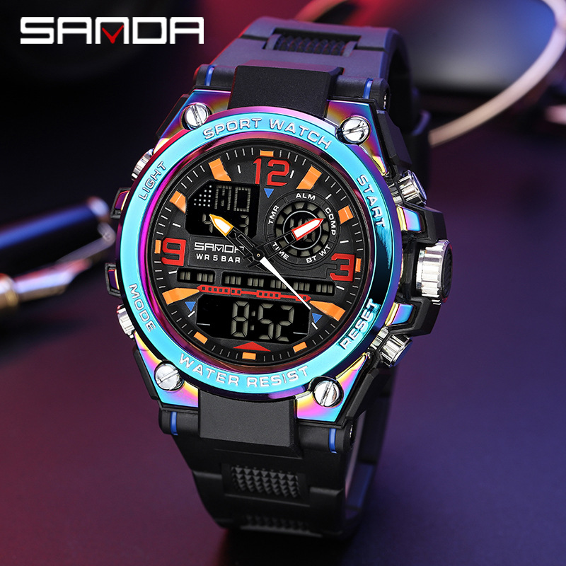 SANDA 6024 colorido reloj deportivo electrónico a prueba de agua multifuncional Generación de comercio electrónico Reloj luminoso mágico