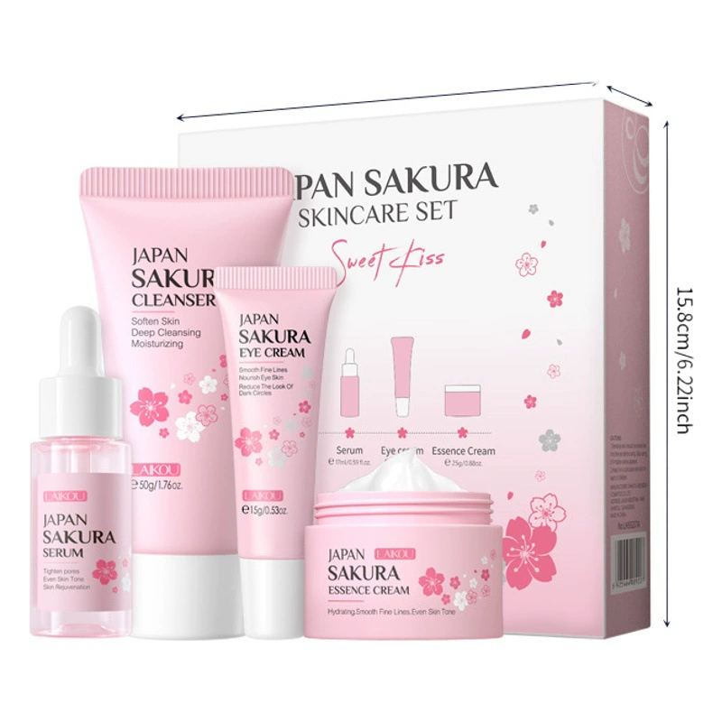 LAIKOU Lakome вишневый цвет Подарочная коробка для ухода за кожей 4 шт. Крем для лица Увлажняющий крем для глаз Увлажняющий увлажняющий крем