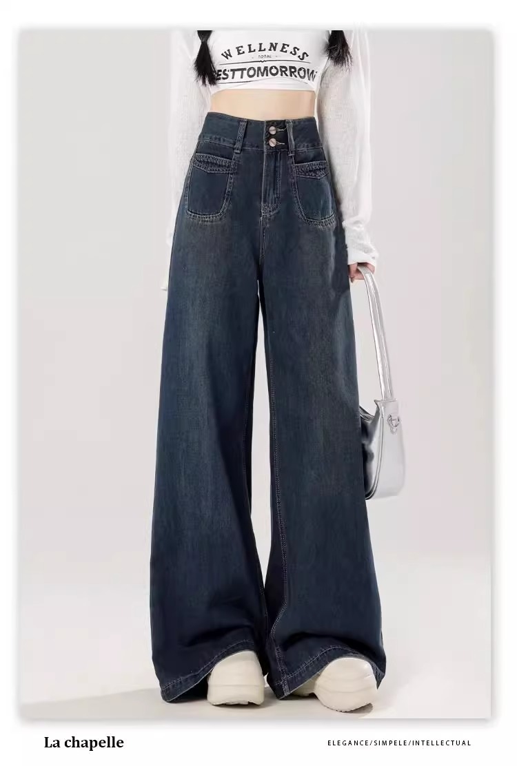 Dam jeans med hög midja och breda ben i denim relaxed fit_voghion.com