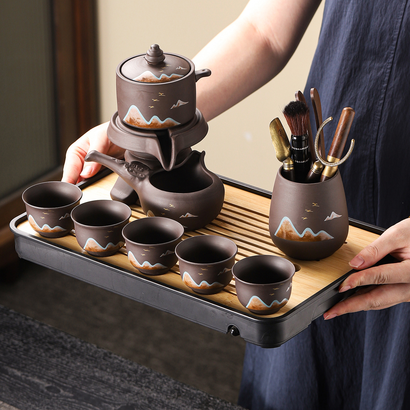 紫砂半自动功夫茶具套装家用个人专用办公室喝茶茶杯2025新款高档