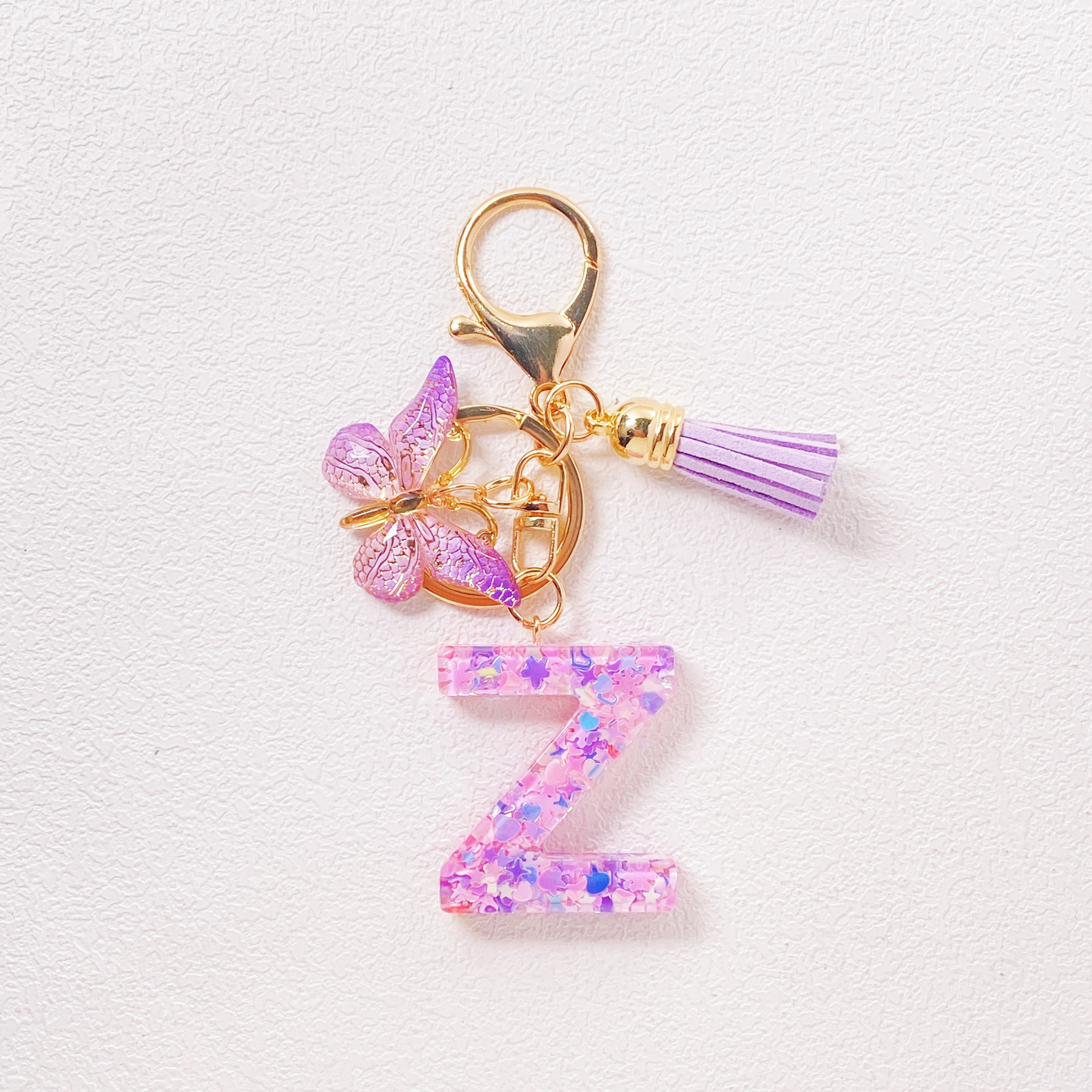 20g Weight Sequins Inlay Material Keychain Classification Daily Occasion Epoxy Material Letter, Butterfly Pattern Women's Gender Sweet Style Purple Color Letter Butterfly Keychain Epoxy Sequins Women's Sweet Keychain 27