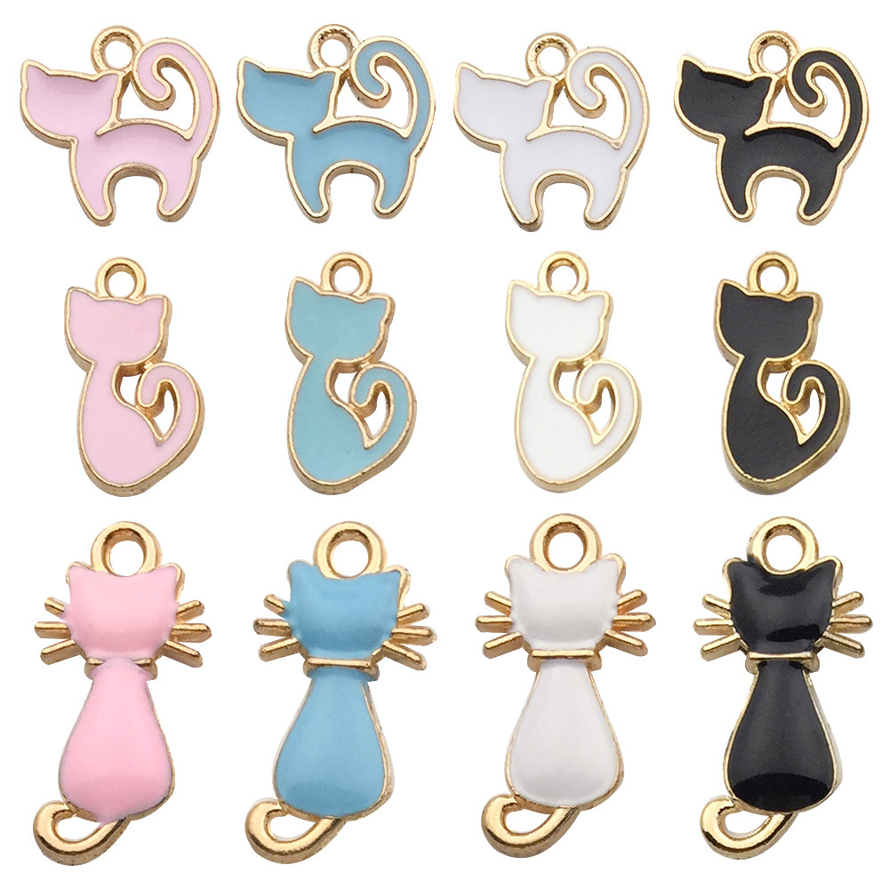 Cute and Fresh Style Cat K Gold Oil Drop Alloy Small Pendant Earrings Bracelet Charms DIY Korean Style Jewelry Accessories